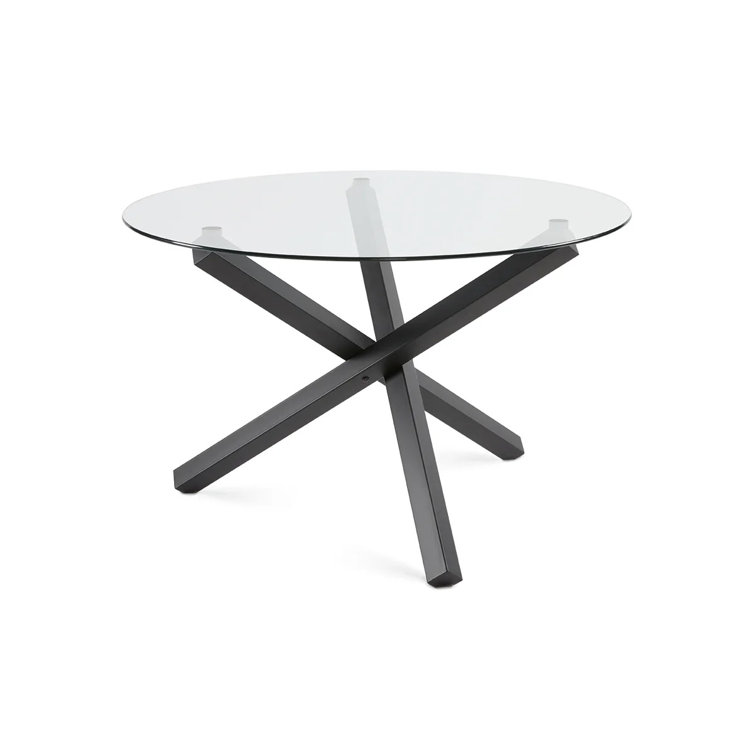 Ivy Bronx Round Glass Top Metal Base Dining Table Wayfair